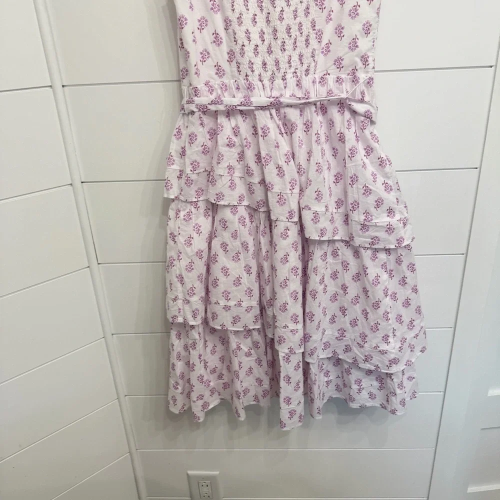 J. Crew White Violet Storm Sleeveless Belted Tiered Dress Size 4 23385